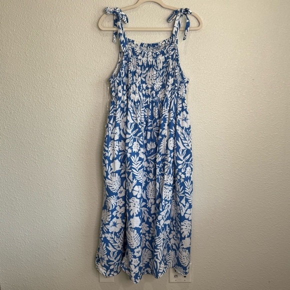 beachlunchlounge Dresses & Skirts - Beachlunchlounge Womens M Tropical Midi Dress Cotton Gauze Blue Vacation‎